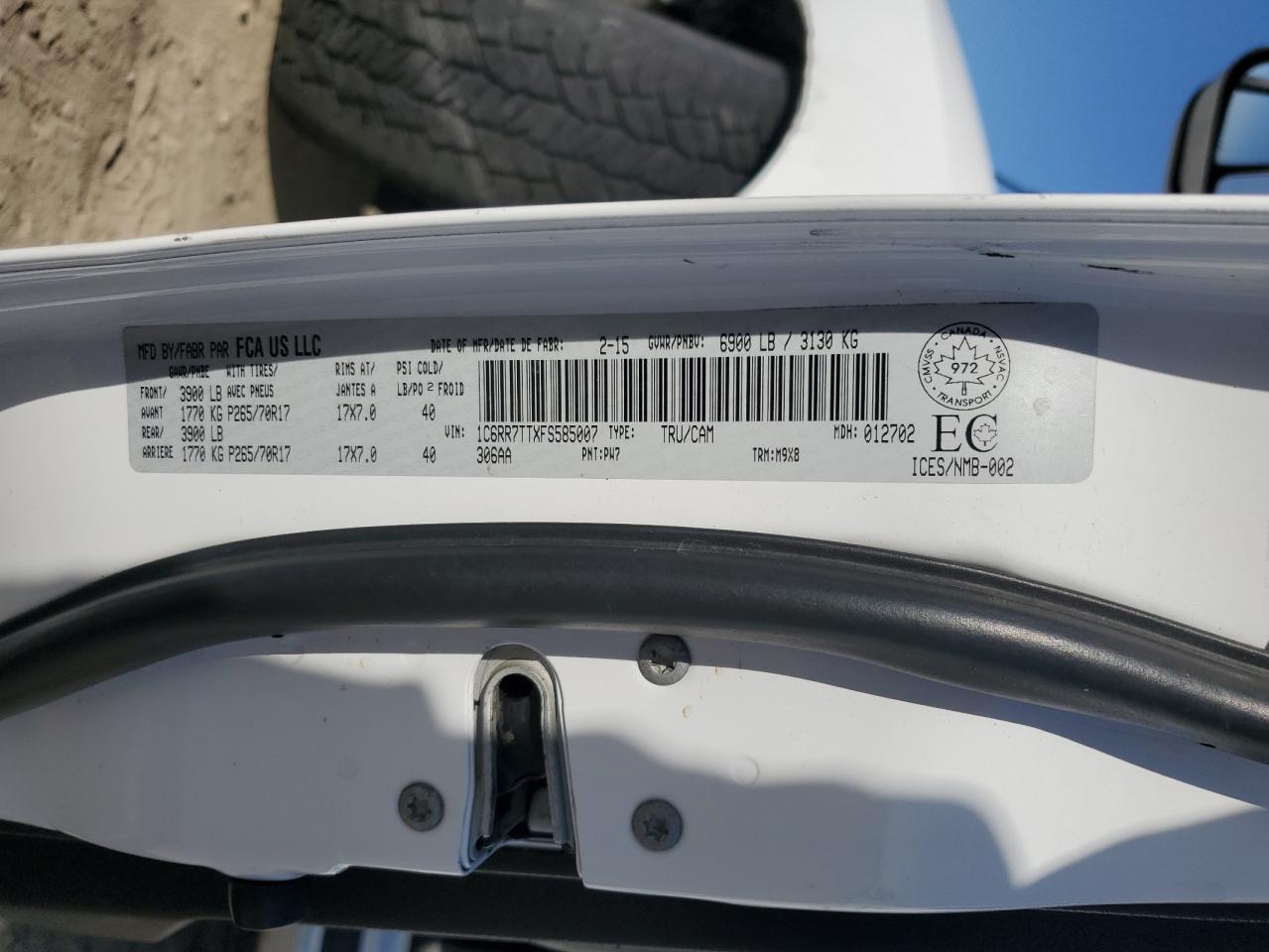 2015 Ram 1500 Slt VIN: 1C6RR7TTXFS585007 Lot: 70051135