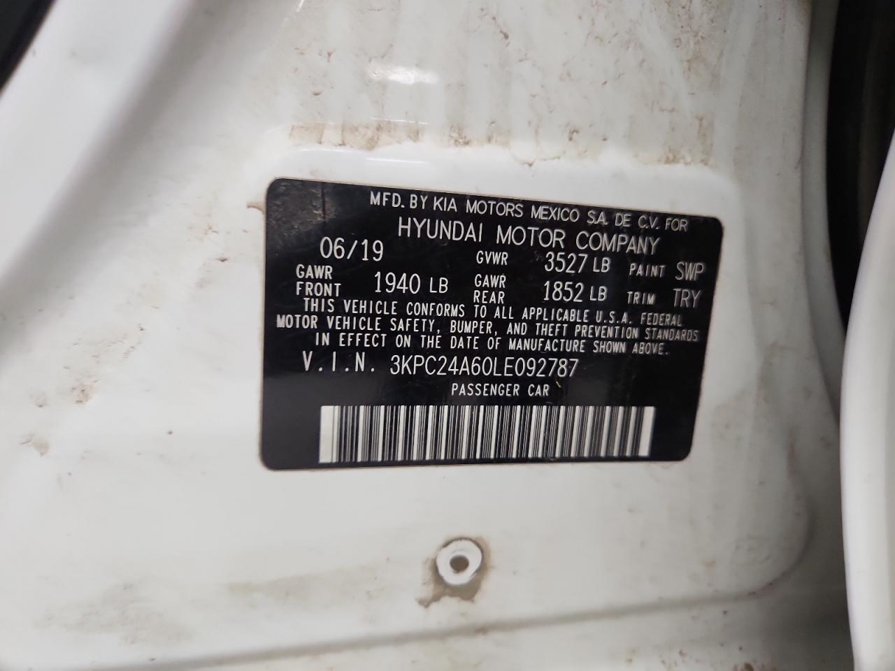 2020 Hyundai Accent Se VIN: 3KPC24A60LE092787 Lot: 84250985