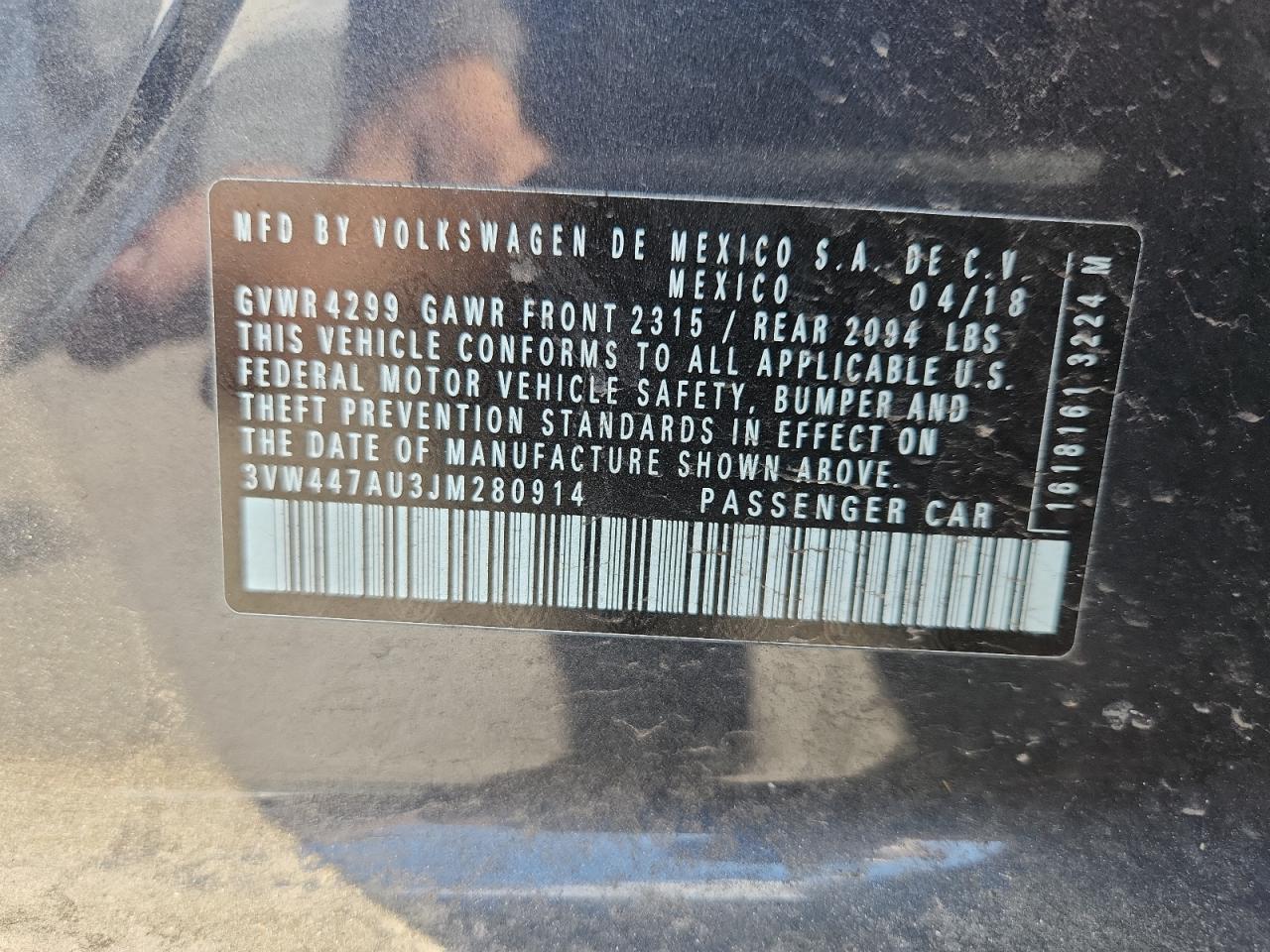 2018 Volkswagen Gti S/Se VIN: 3VW447AU3JM280914 Lot: 70771085