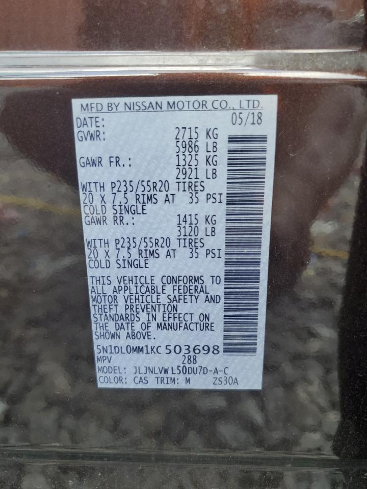 2019 Infiniti Qx60 Luxe VIN: 5N1DL0MM1KC503698 Lot: 66814335