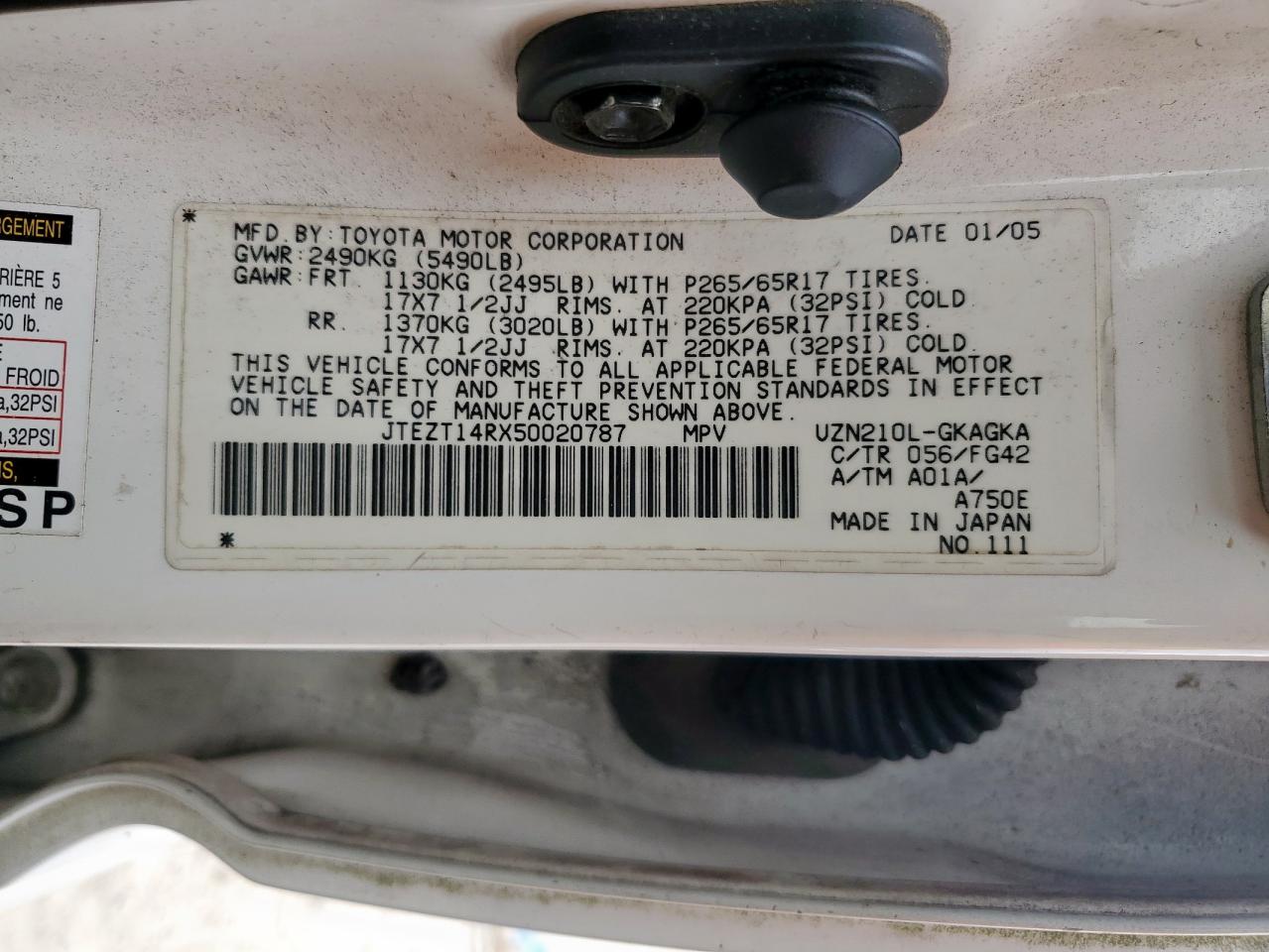 2005 Toyota 4Runner Sr5 VIN: JTEZT14RX50020787 Lot: 67194795