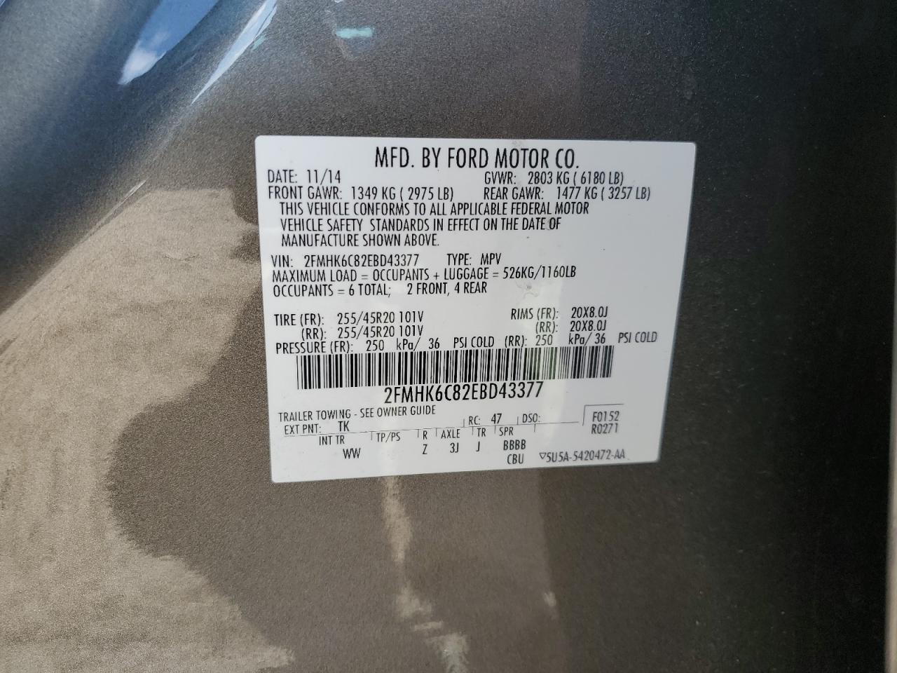 2014 Ford Flex Sel VIN: 2FMHK6C82EBD43377 Lot: 70372555