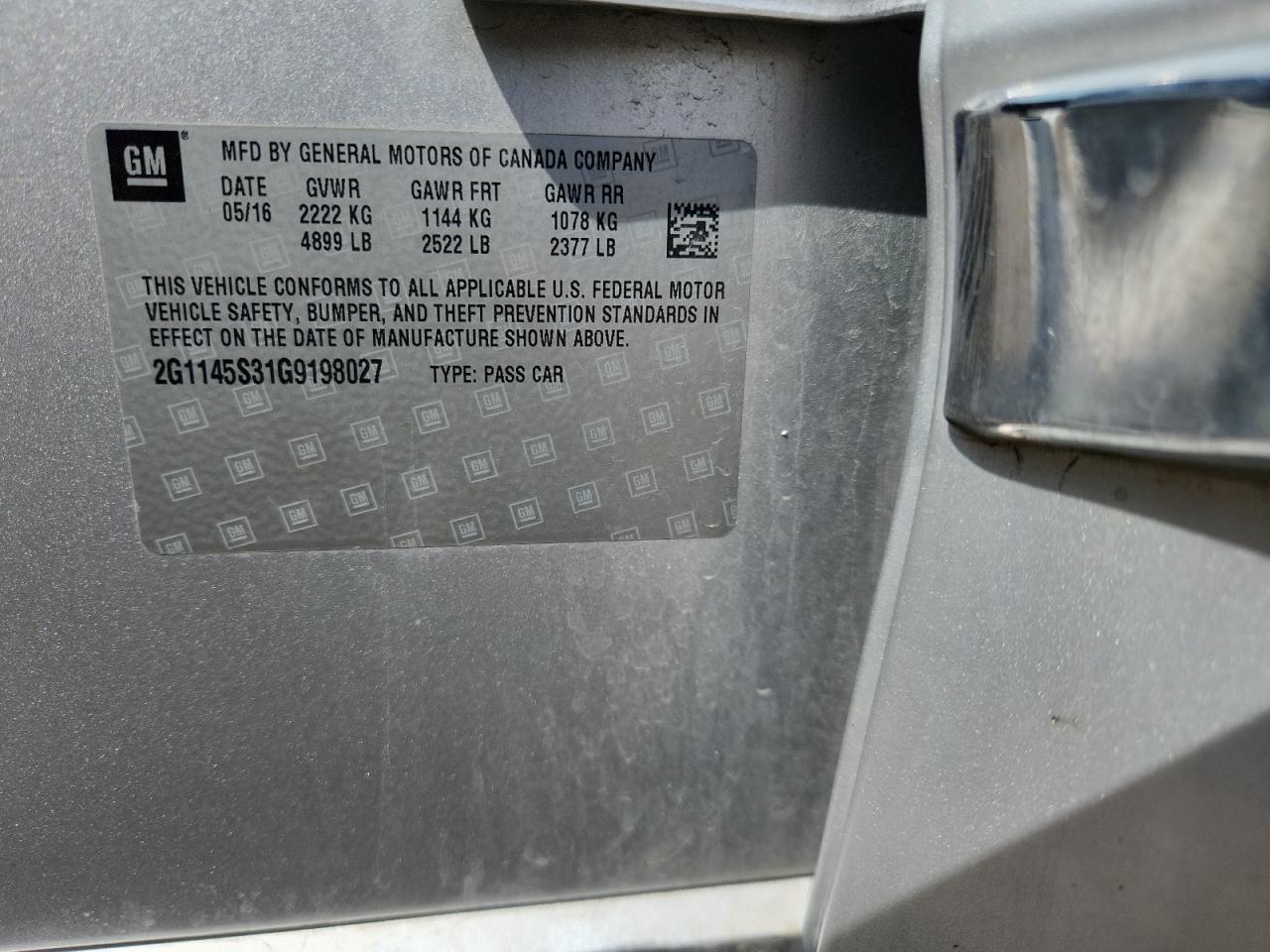 2016 Chevrolet Impala Ltz VIN: 2G1145S31G9198027 Lot: 70688615