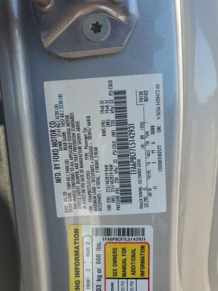 2020 Ford Mustang Gt VIN: 1FA6P8CF7L5142931 Lot: 68681135