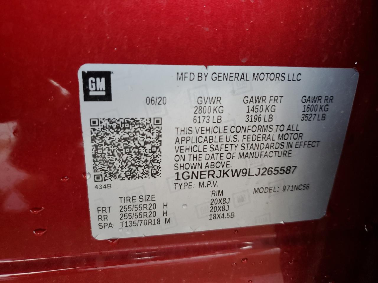 2020 Chevrolet Traverse Rs VIN: 1GNERJKW9LJ265587 Lot: 69507655