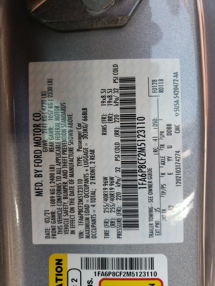 2021 Ford Mustang Gt VIN: 1FA6P8CF2M5123110 Lot: 67403365