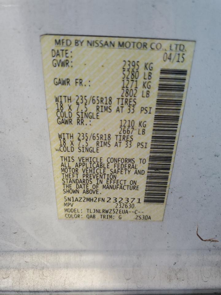 5N1AZ2MH2FN232371 2015 Nissan Murano S