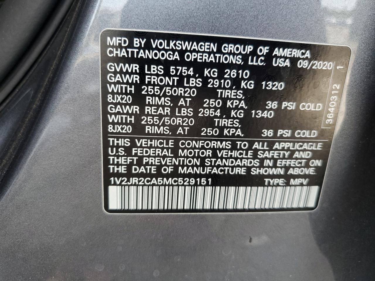 2021 Volkswagen Atlas Se VIN: 1V2JR2CA5MC529151 Lot: 70451035