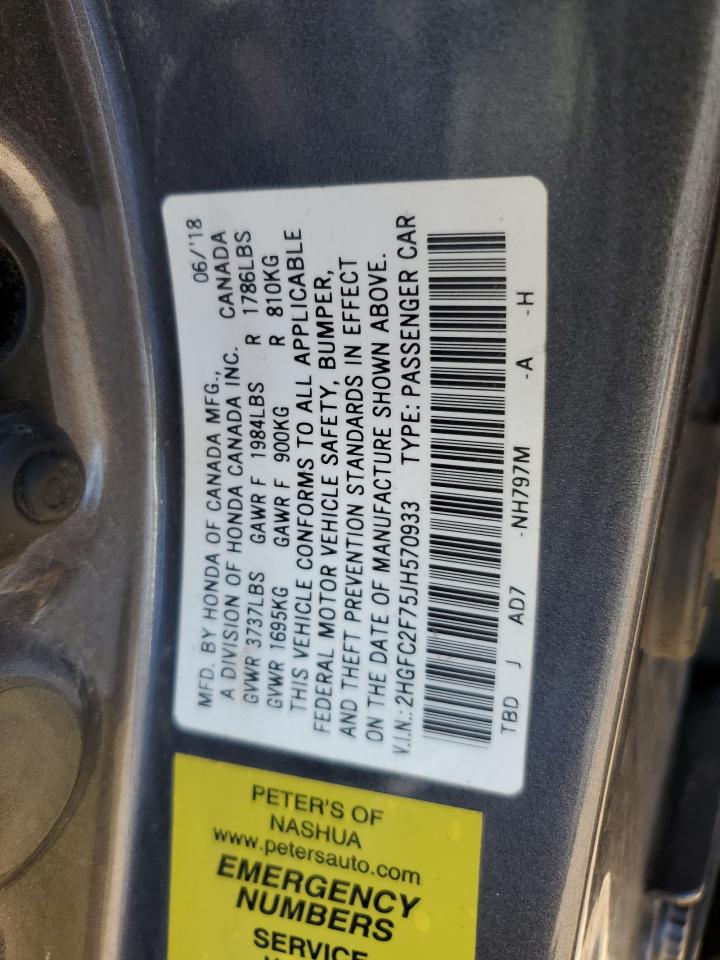 2018 Honda Civic Ex VIN: 2HGFC2F75JH570933 Lot: 68548685