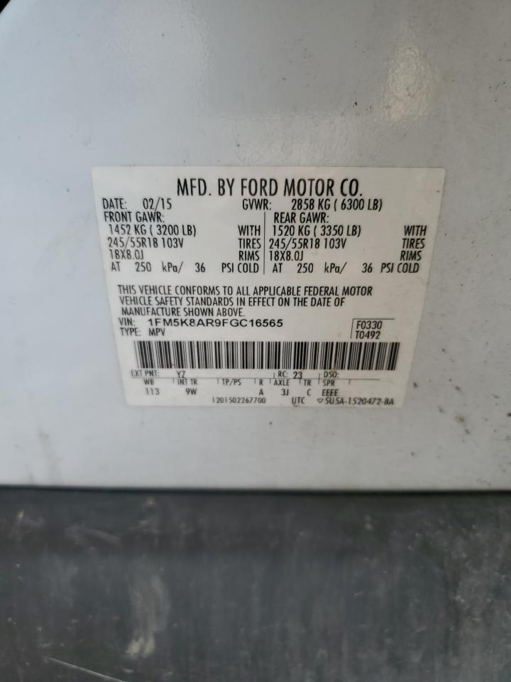 2015 Ford Explorer Police Interceptor VIN: 1FM5K8AR9FGC16565 Lot: 66362085