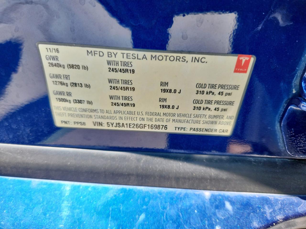 2016 Tesla Model S VIN: 5YJSA1E26GF169876 Lot: 70015195