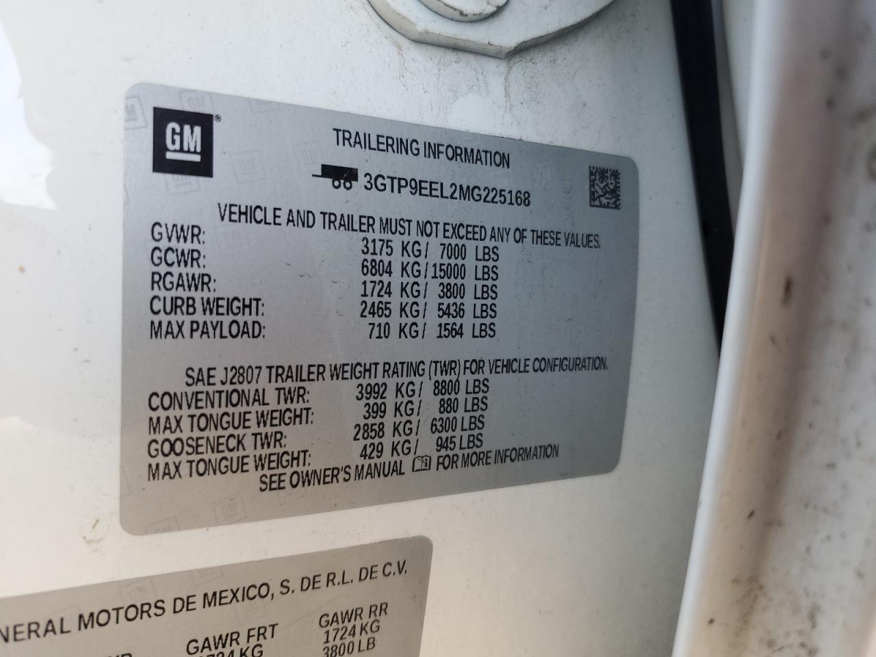 2021 GMC Sierra K1500 At4 VIN: 3GTP9EEL2MG225168 Lot: 67630605