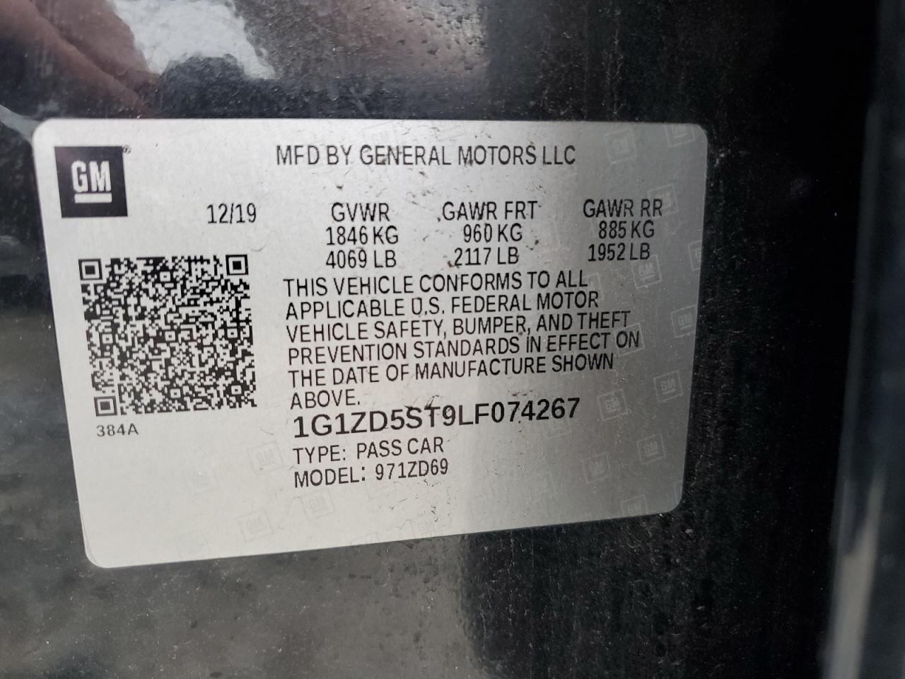 2020 Chevrolet Malibu Lt VIN: 1G1ZD5ST9LF074267 Lot: 69216195