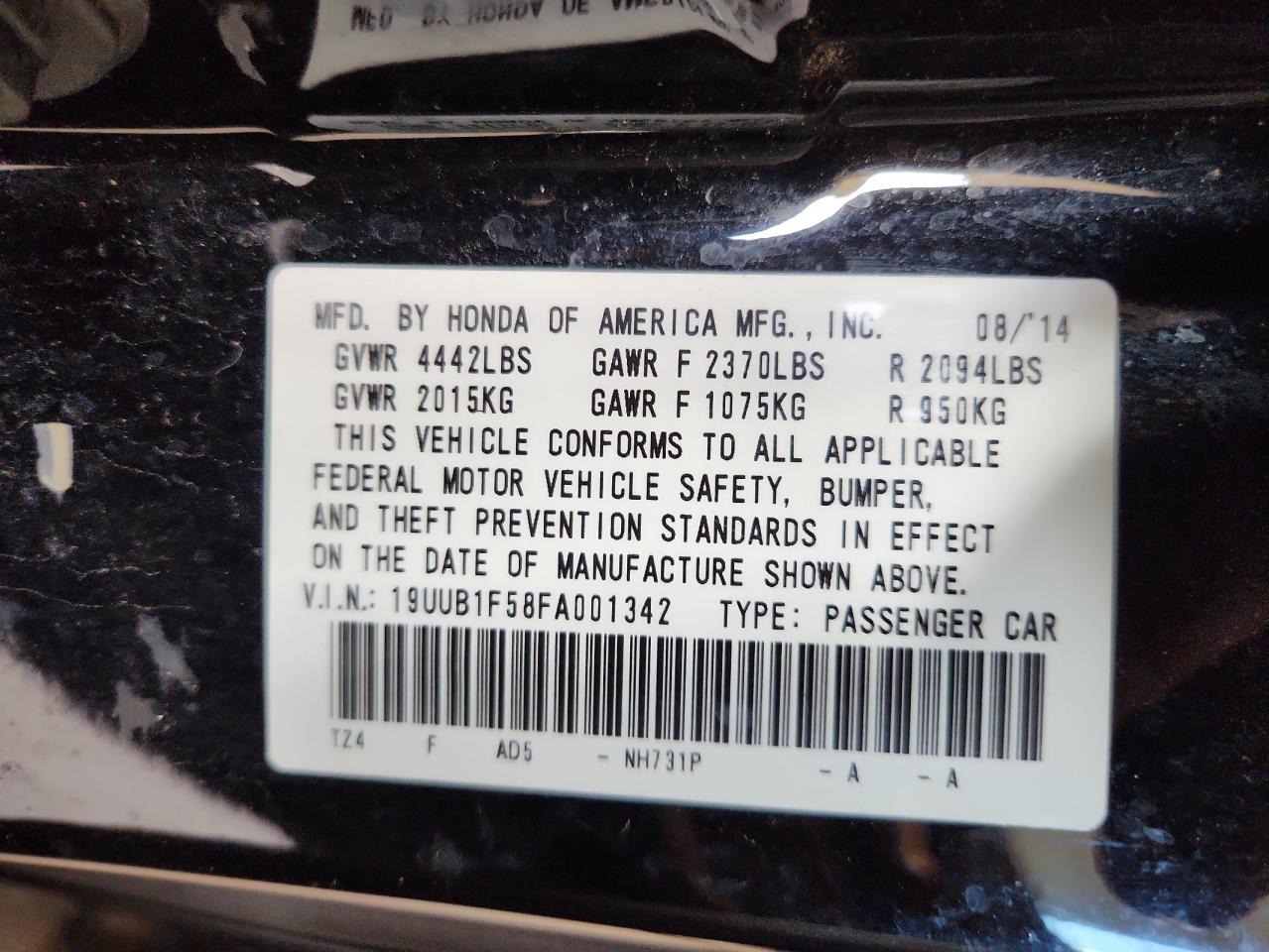 2015 Acura Tlx Tech VIN: 19UUB1F58FA001342 Lot: 70374465