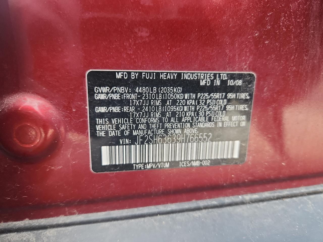 2009 Subaru Forester 2.5X Premium VIN: JF2SH63639H766552 Lot: 69030415