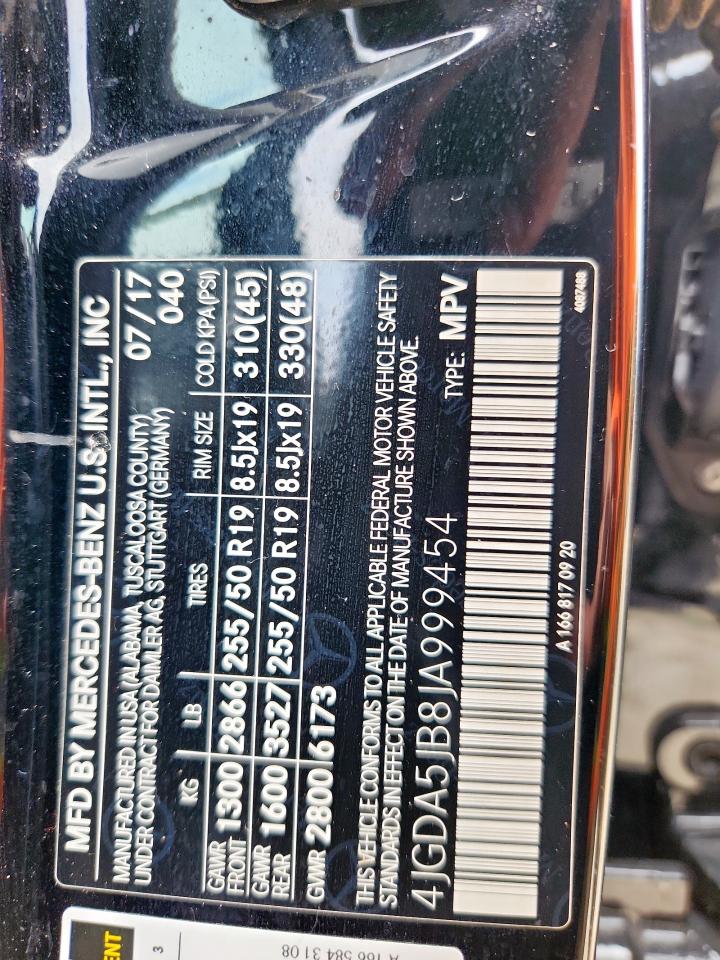 2018 Mercedes-Benz Gle 350 VIN: 4JGDA5JB8JA999454 Lot: 71010805