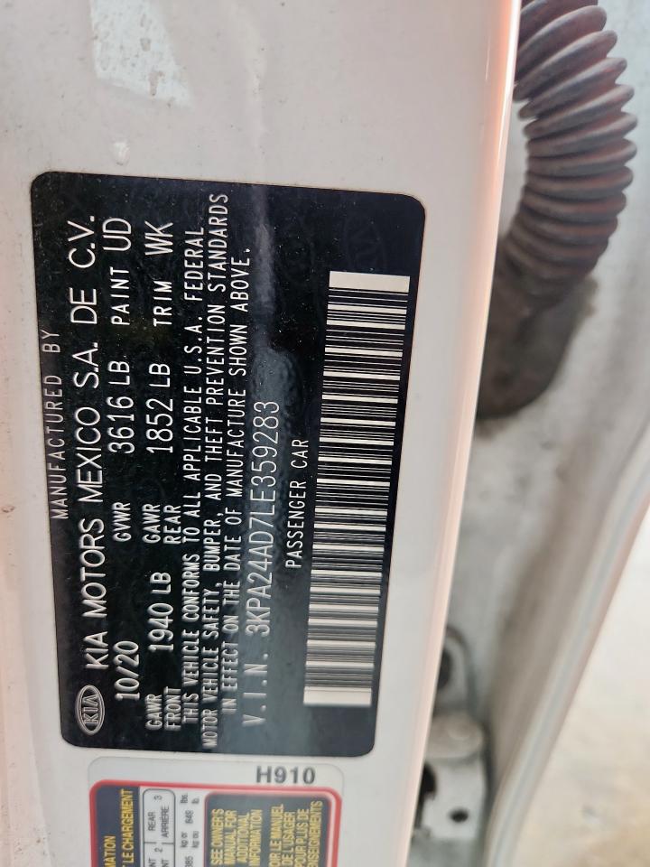 2020 Kia Rio Lx VIN: 3KPA24AD7LE359283 Lot: 70128905