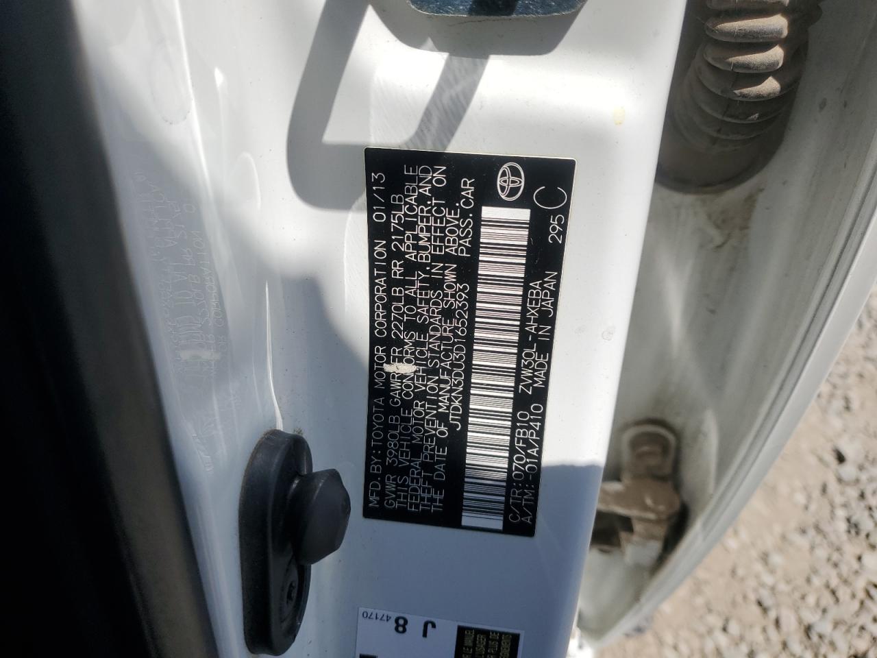 2013 Toyota Prius VIN: JTDKN3DU3D1652393 Lot: 69264055