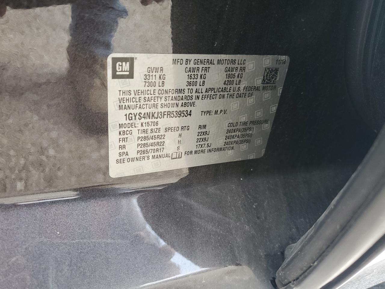 2015 Cadillac Escalade Premium VIN: 1GYS4NKJ3FR539534 Lot: 69405875