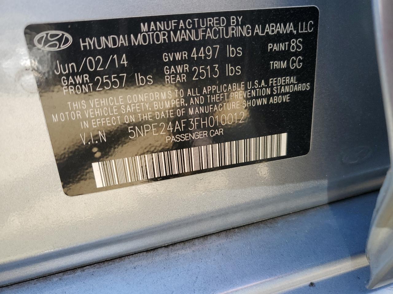 2015 Hyundai Sonata Se VIN: 5NPE24AF3FH010012 Lot: 71000045