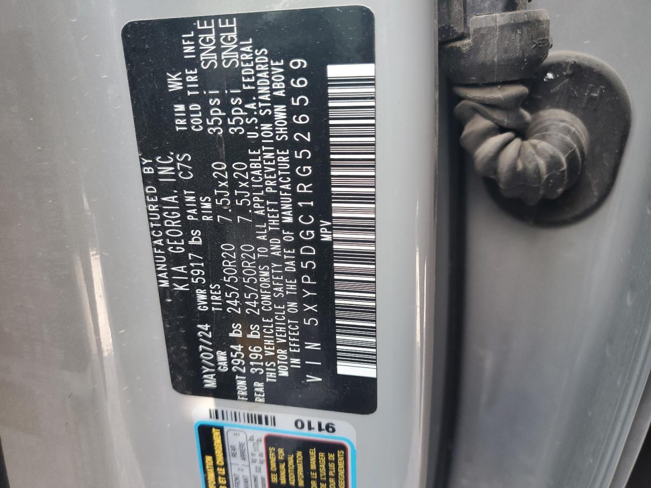 2024 Kia Telluride Sx VIN: 5XYP5DGC1RG526569 Lot: 69287125