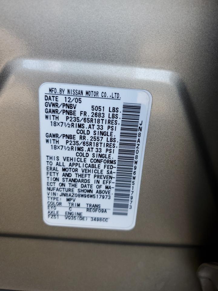 2006 Nissan Murano Sl VIN: JN8AZ08W96W517973 Lot: 70519675