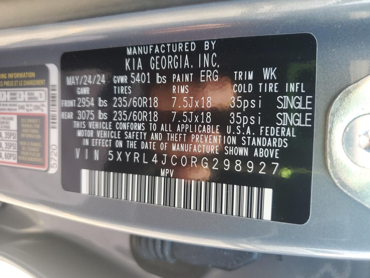 2024 Kia Sorento S VIN: 5XYRL4JC0RG298927 Lot: 69260895