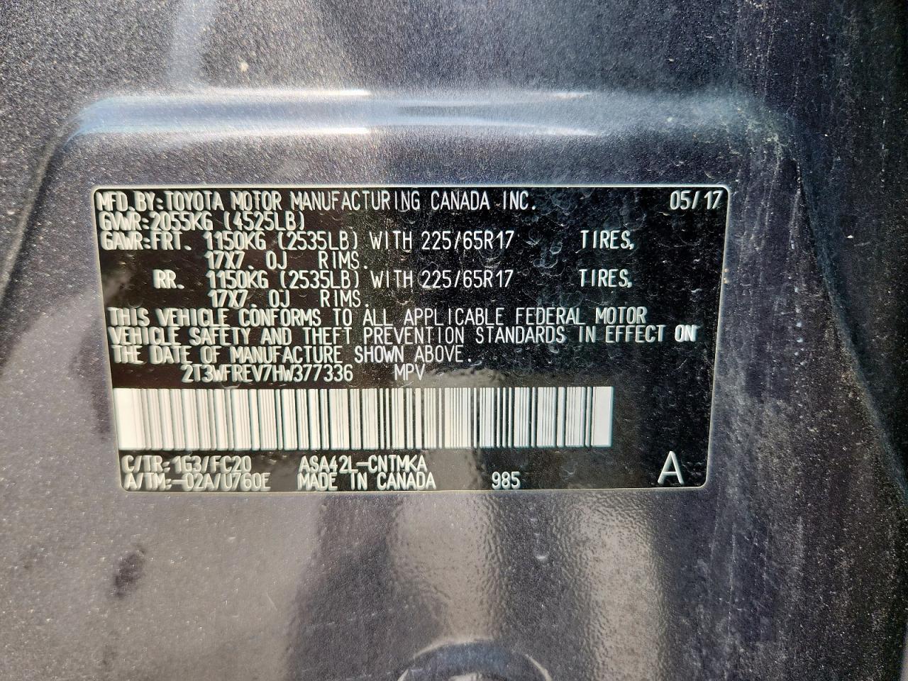 2017 Toyota Rav4 Xle VIN: 2T3WFREV7HW377336 Lot: 70551185