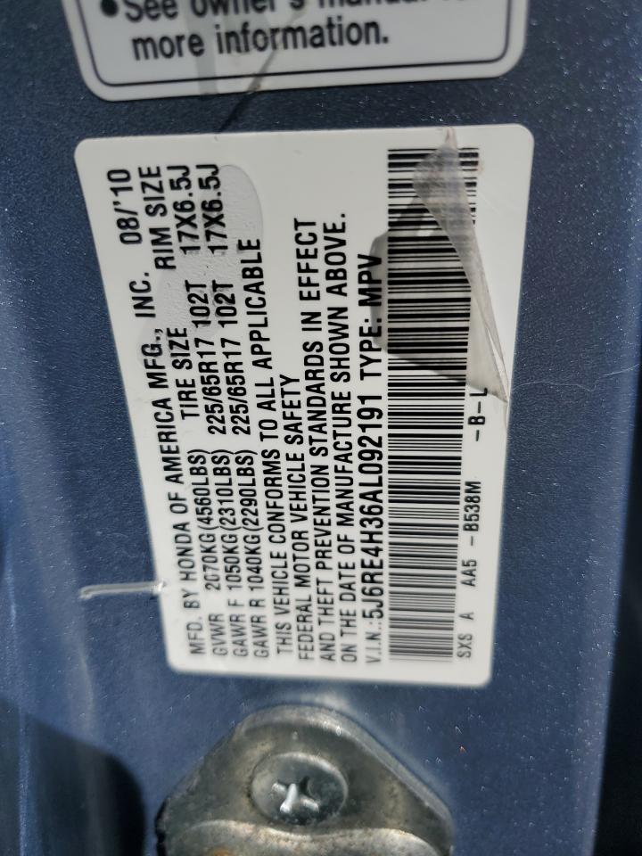 2010 Honda Cr-V Lx VIN: 5J6RE4H36AL092191 Lot: 68181115