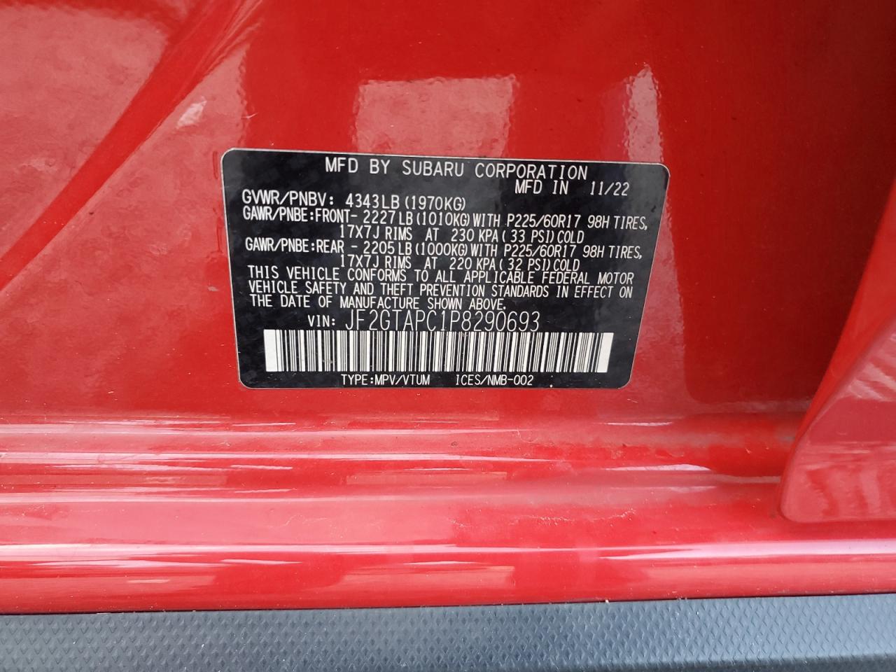 2023 Subaru Crosstrek Premium VIN: JF2GTAPC1P8290693 Lot: 68767695