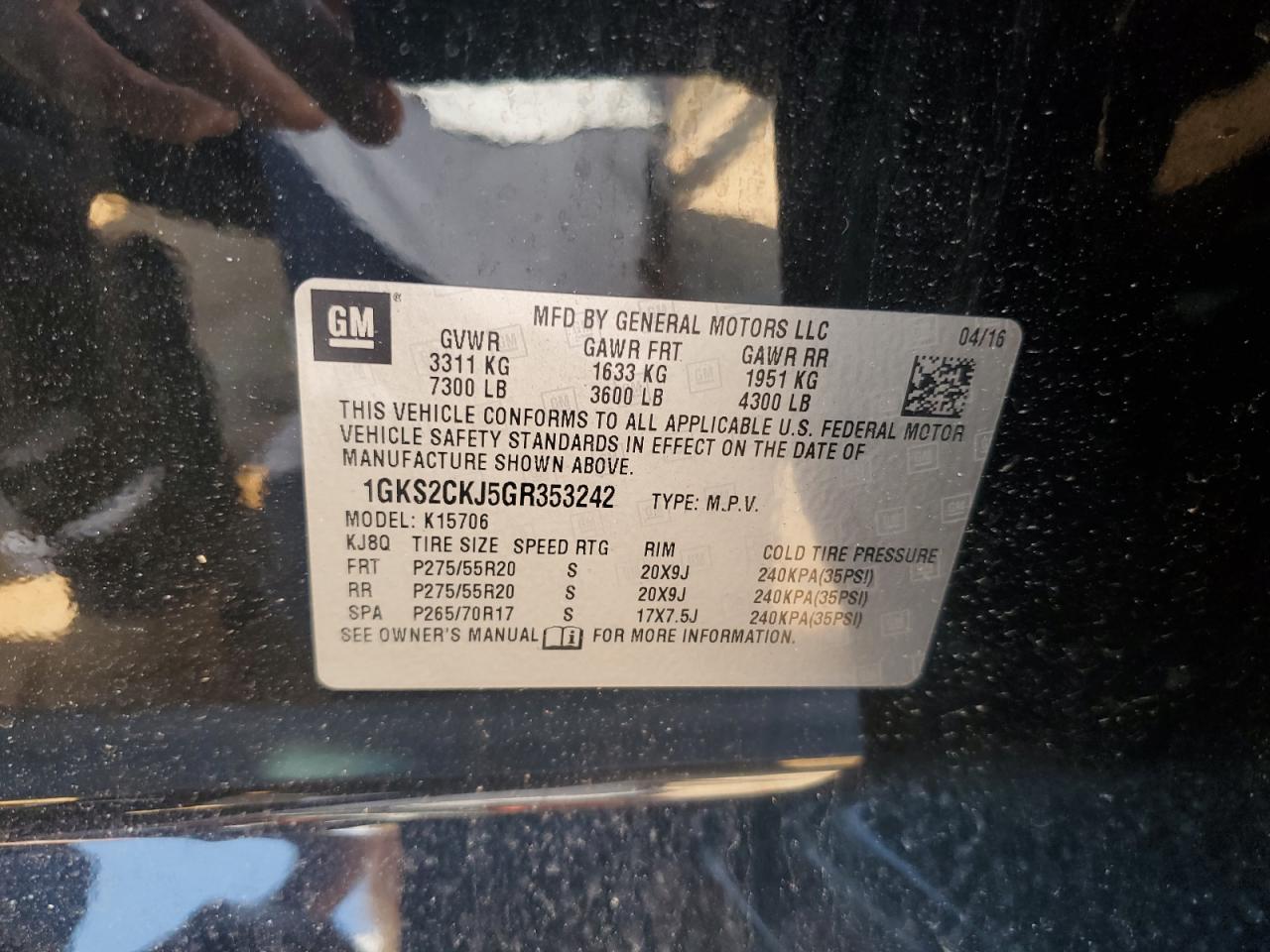 2016 GMC Yukon Denali VIN: 1GKS2CKJ5GR353242 Lot: 69267095
