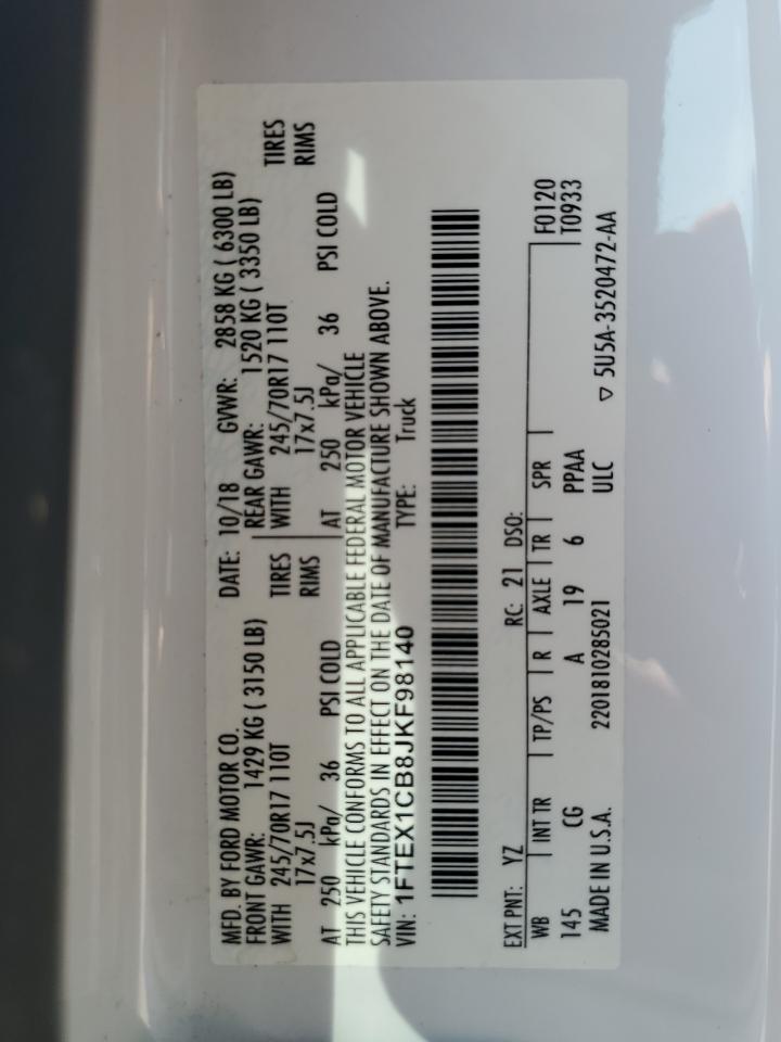 2018 Ford F150 Super Cab VIN: 1FTEX1CB8JKF98140 Lot: 68514115