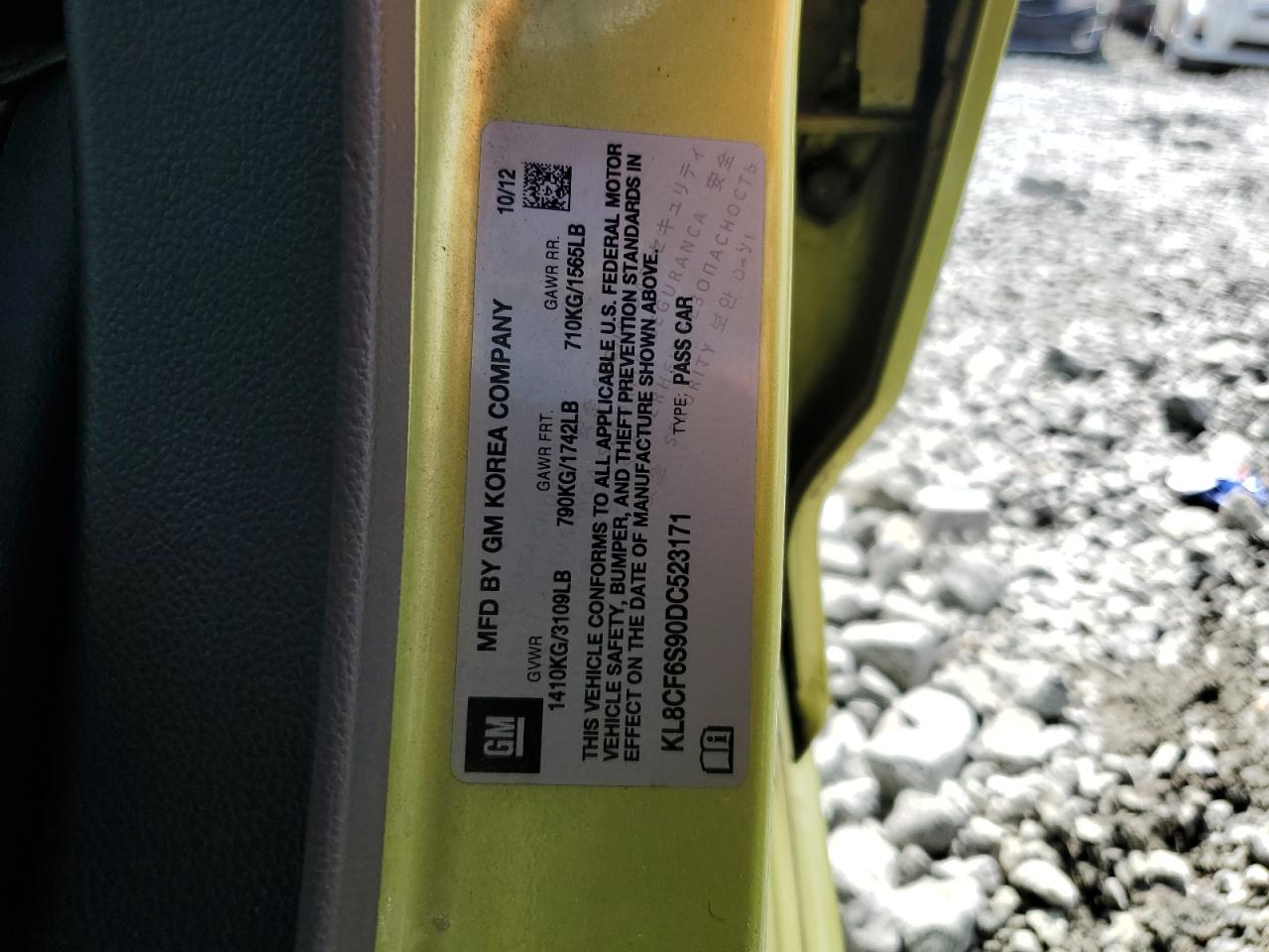 2013 Chevrolet Spark 2Lt VIN: KL8CF6S90DC523171 Lot: 68594405