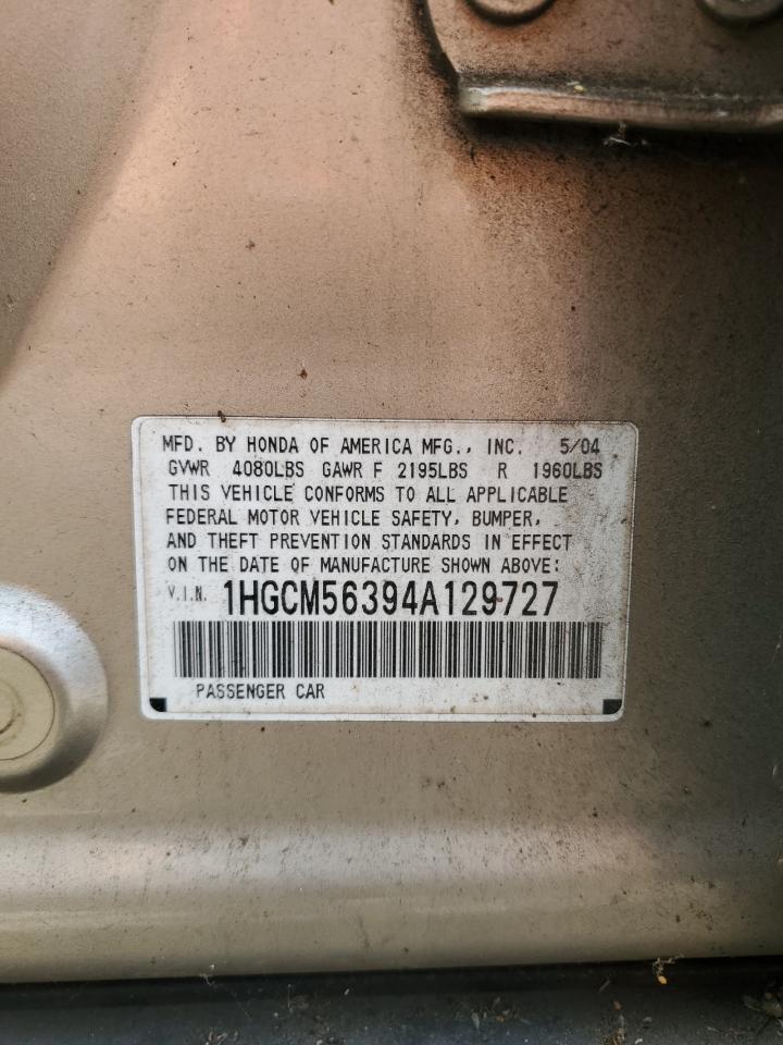 2004 Honda Accord Lx VIN: 1HGCM56394A129727 Lot: 67007405