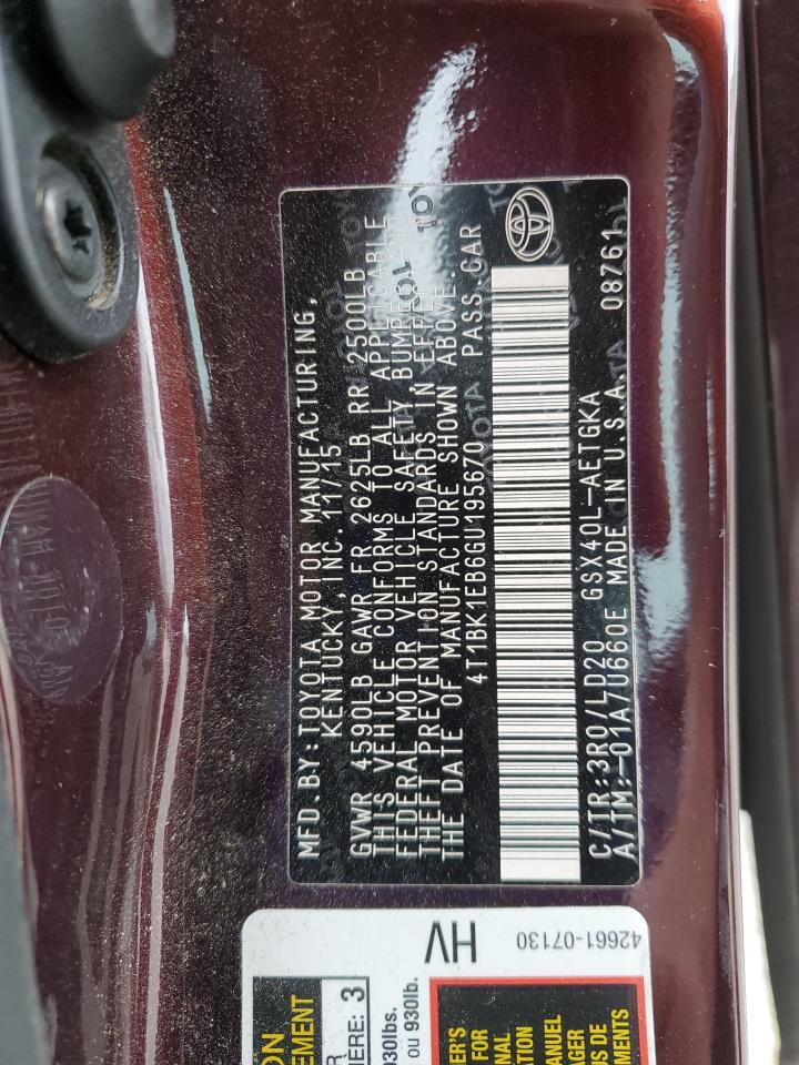 2016 Toyota Avalon Xle VIN: 4T1BK1EB6GU195670 Lot: 67287895