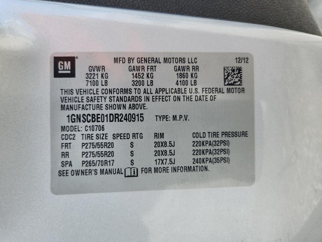 2013 Chevrolet Tahoe C1500 Lt VIN: 1GNSCBE01DR240915 Lot: 66820275