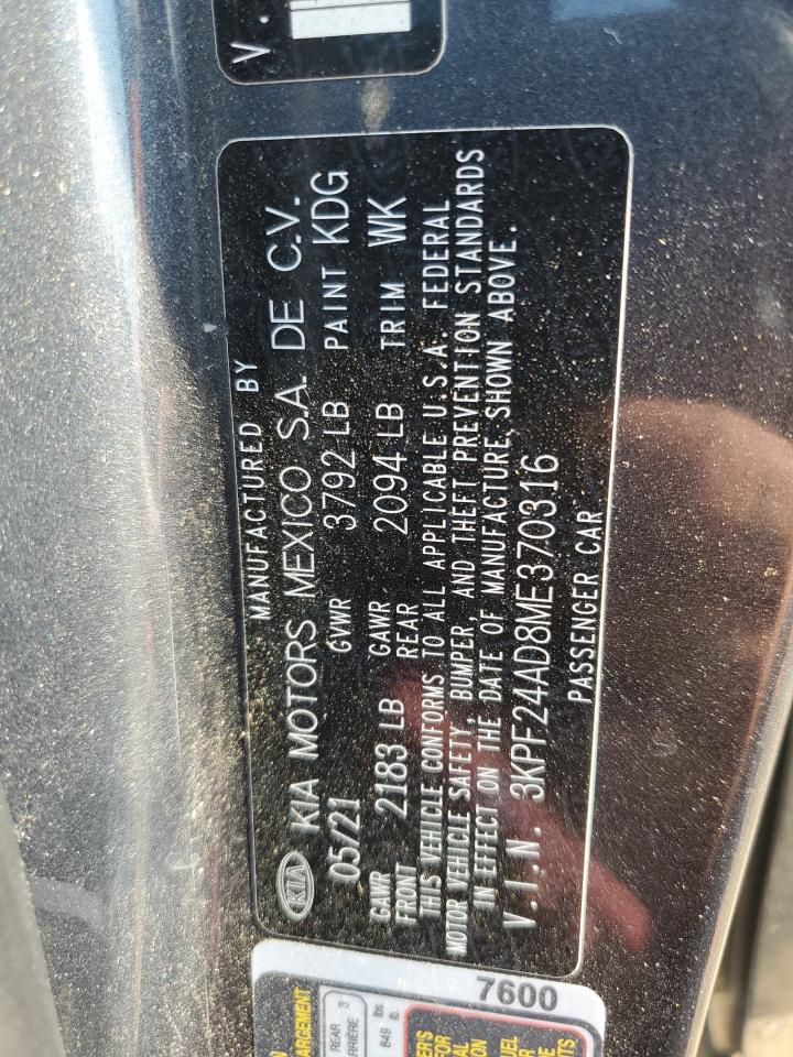 2021 Kia Forte Fe VIN: 3KPF24AD8ME370316 Lot: 69610095