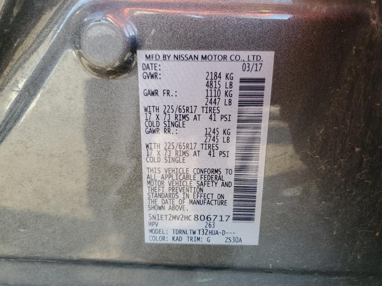 2017 Nissan Rogue Sv Hybrid VIN: 5N1ET2MV2HC806717 Lot: 69964425