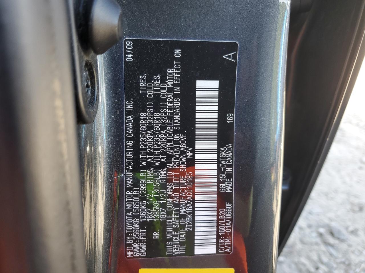 2010 Lexus Rx 350 VIN: 2T2BK1BA7AC010185 Lot: 69281255