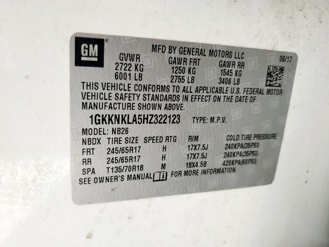 2017 GMC Acadia Sle VIN: 1GKKNKLA5HZ322123 Lot: 69317295