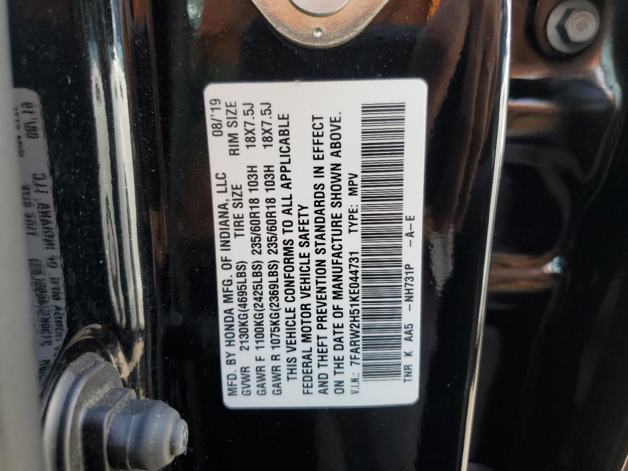 2019 Honda Cr-V Ex VIN: 7FARW2H51KE044731 Lot: 70905905