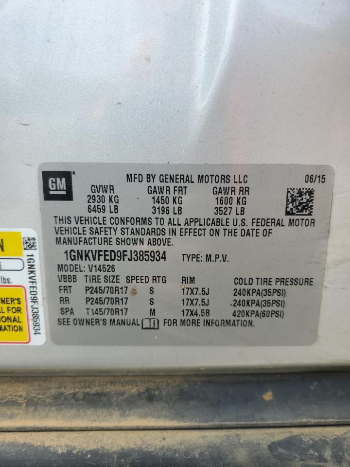 2015 Chevrolet Traverse Ls VIN: 1GNKVFED9FJ385934 Lot: 70523075