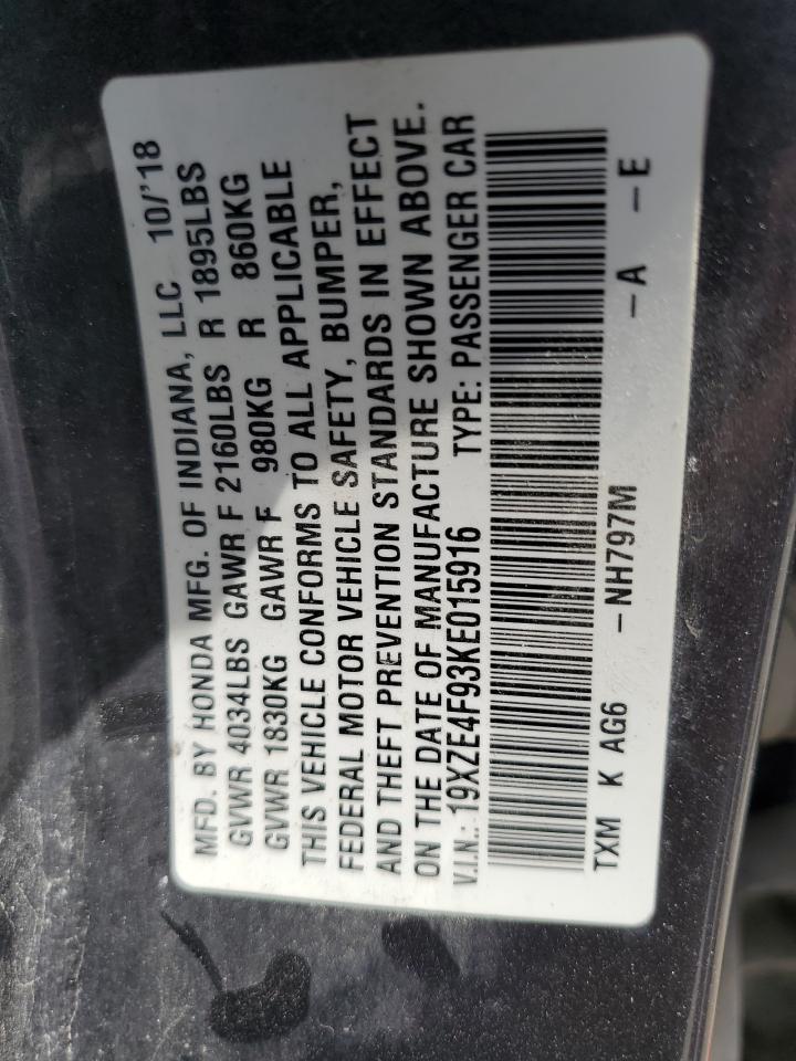 2019 Honda Insight Touring VIN: 19XZE4F93KE015916 Lot: 70861625