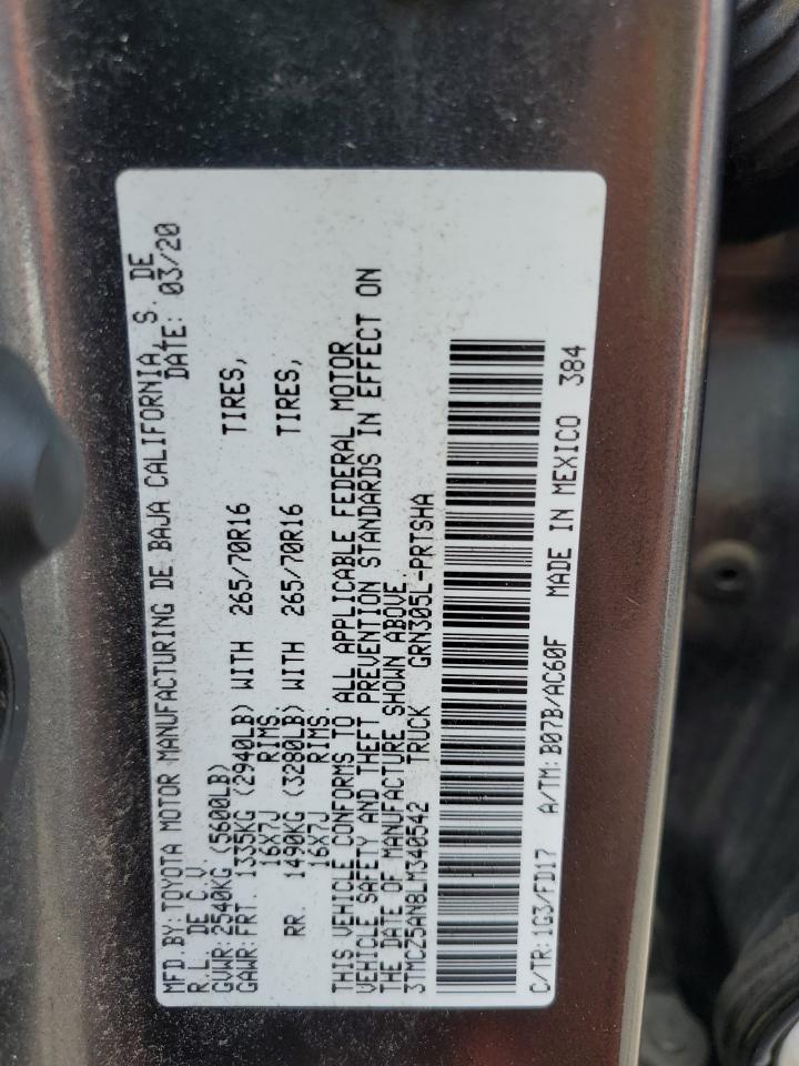 2020 Toyota Tacoma Double Cab VIN: 3TMCZ5AN8LM340542 Lot: 69975105