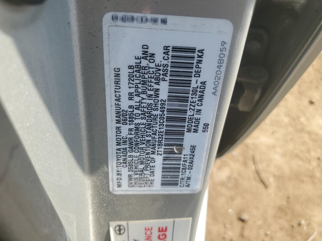 2003 Toyota Corolla Ce VIN: 2T1BR32E13C054992 Lot: 68256425