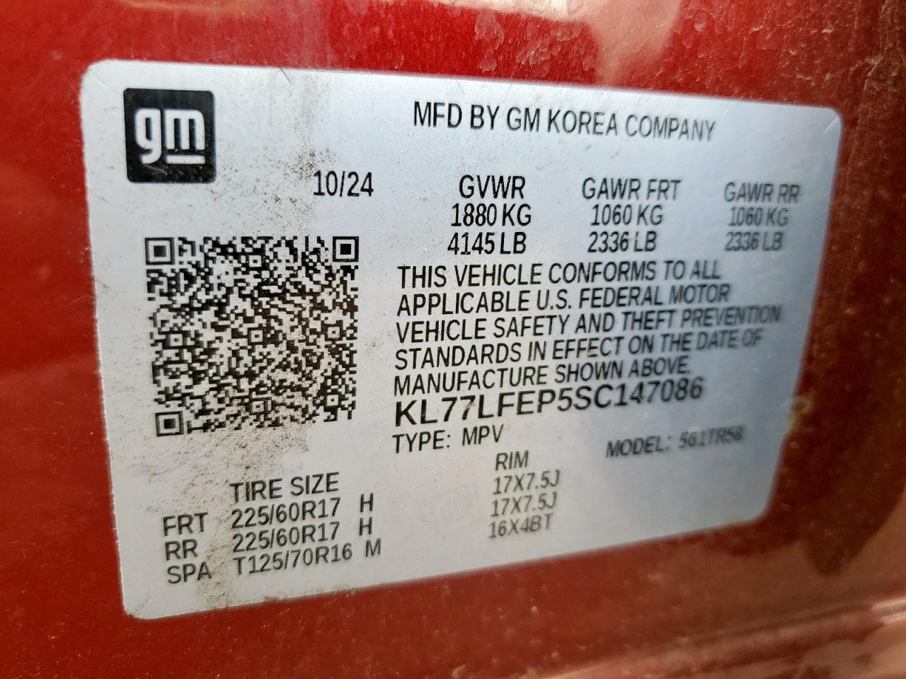 2025 Chevrolet Trax Ls VIN: KL77LFEP5SC147086 Lot: 68380235