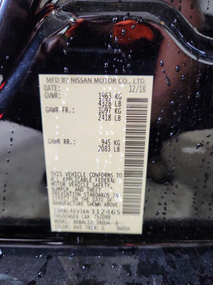 2019 Nissan Altima Sl VIN: 1N4BL4EV3KN312465 Lot: 68094815