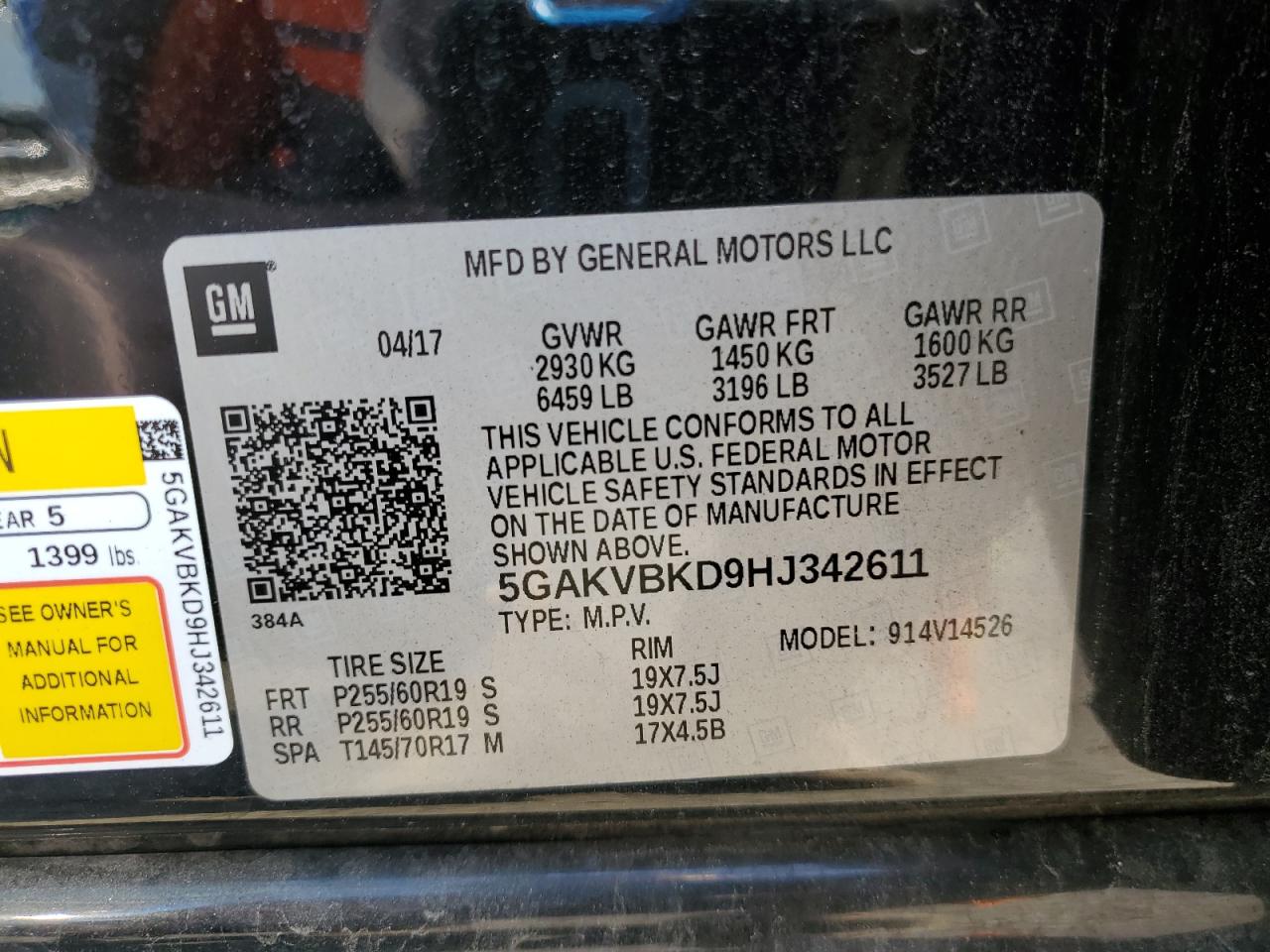 2017 Buick Enclave VIN: 5GAKVBKD9HJ342611 Lot: 69165895