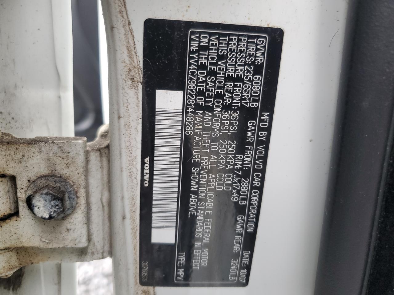 2008 Volvo Xc90 3.2 VIN: YV4CZ982281448286 Lot: 68730745