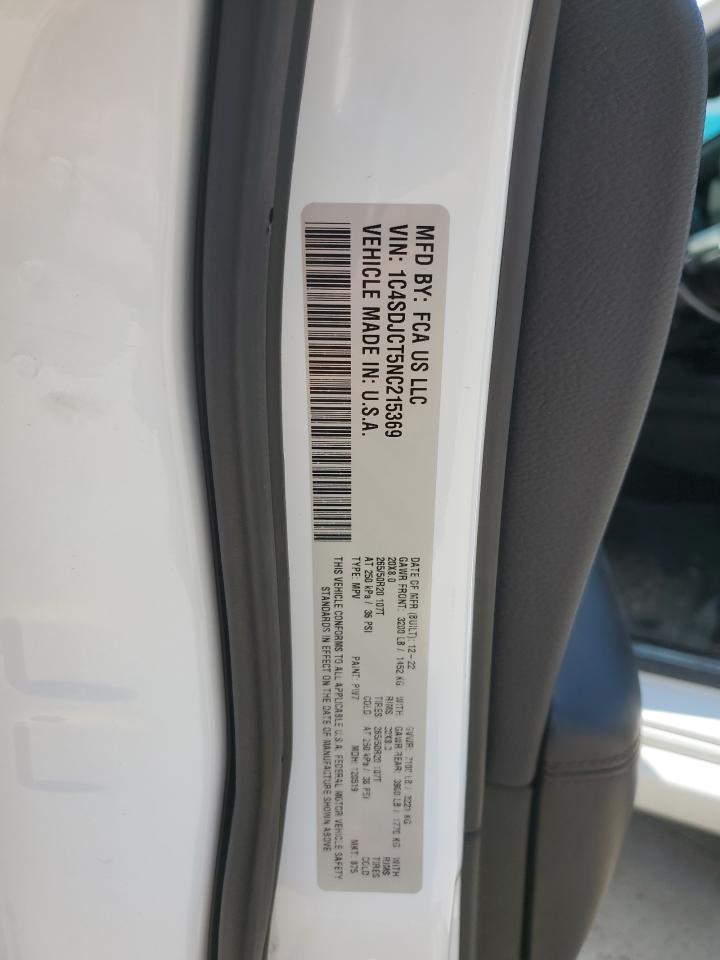 2022 Dodge Durango R/T VIN: 1C4SDJCT5NC215369 Lot: 69754575